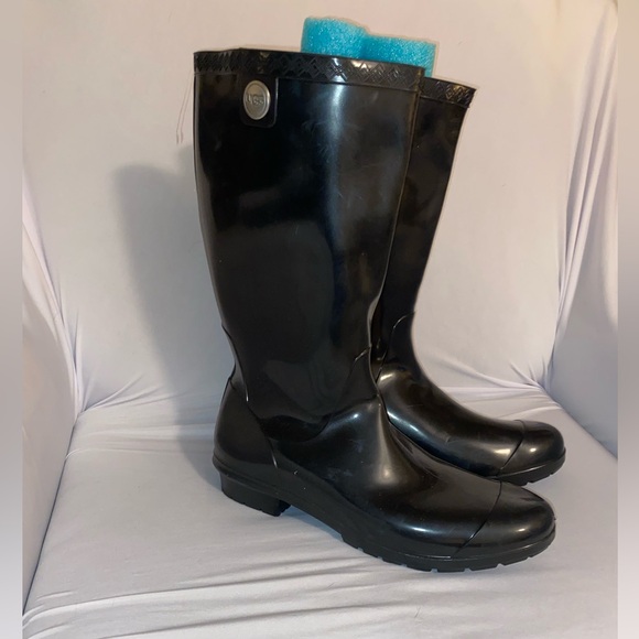 New Women's UGG SIENNA RAIN BOOTS shinny black with flaw - Picture 3 of 8